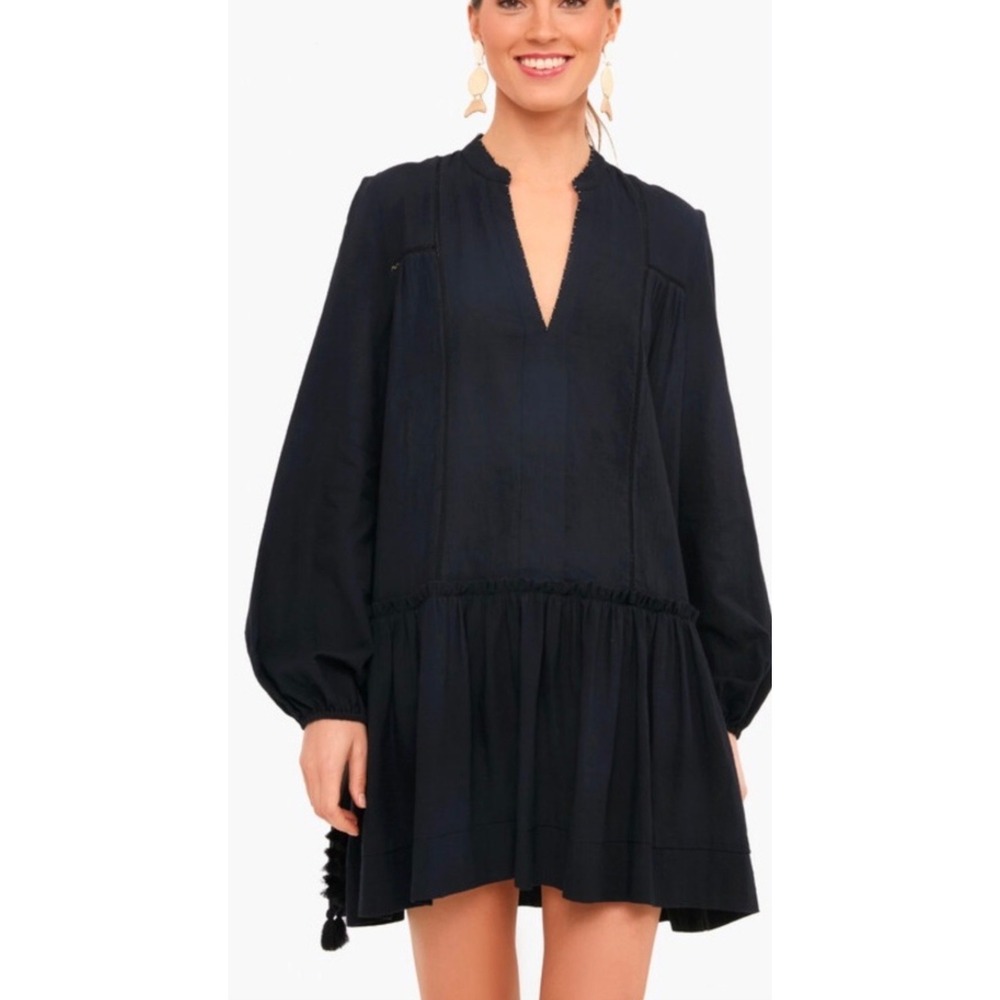 Pomander Place Ophelia Black Beaded Long Sleeve Tassel Mini Dress Size S